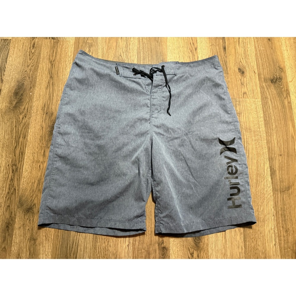 Hurley Shorts Mens Size 34 Gray Swim Trunks Logo Drawstring Heathered